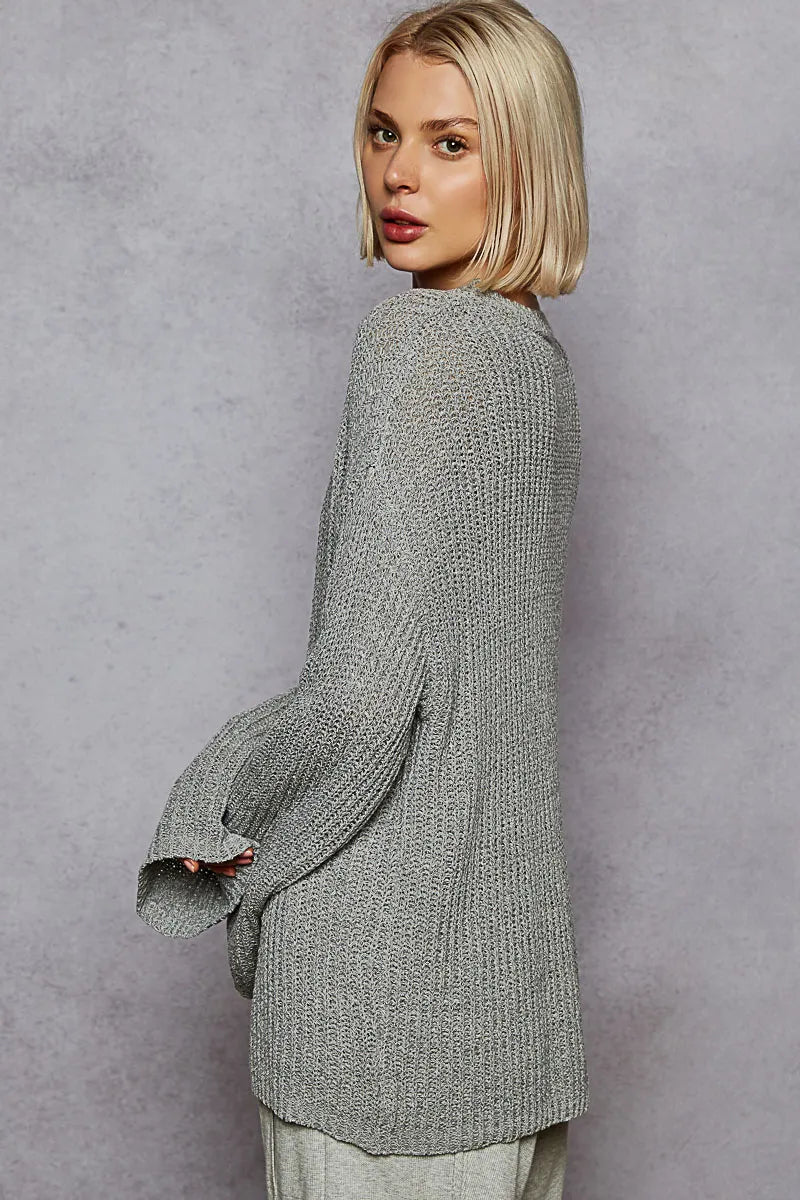 POL Oversized V-Neck Knit Top Tops