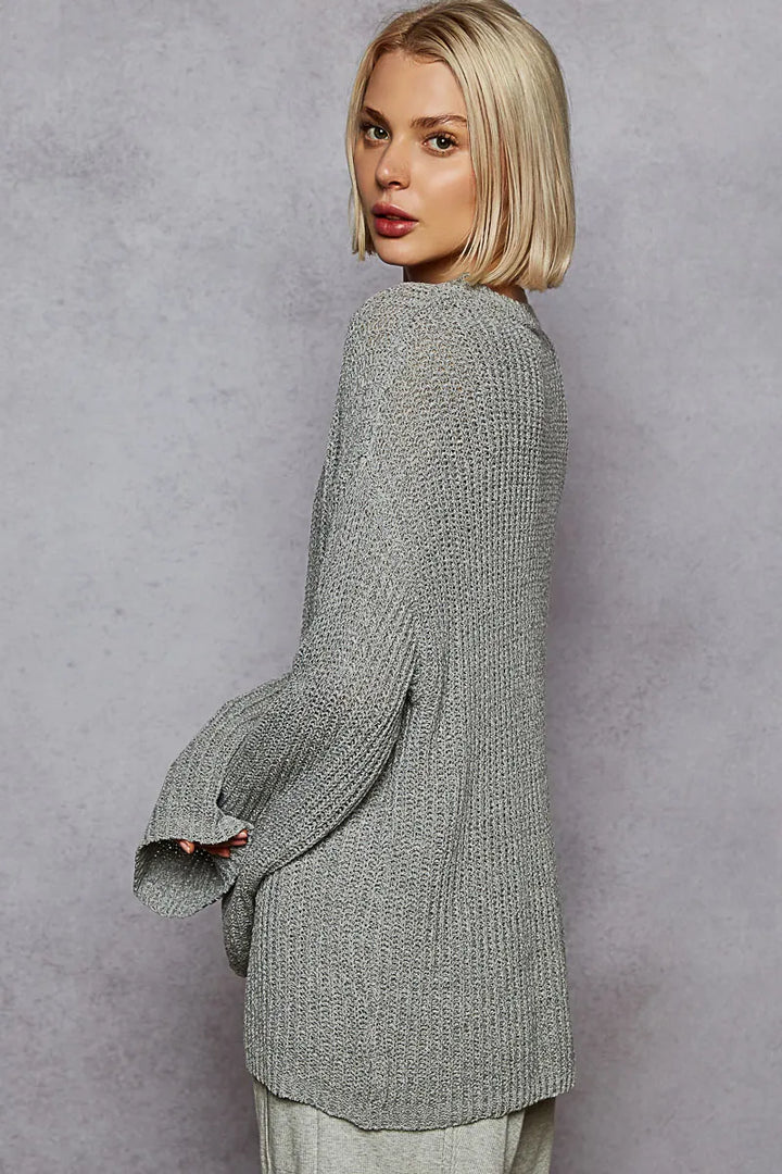POL Oversized V-Neck Knit Top Tops