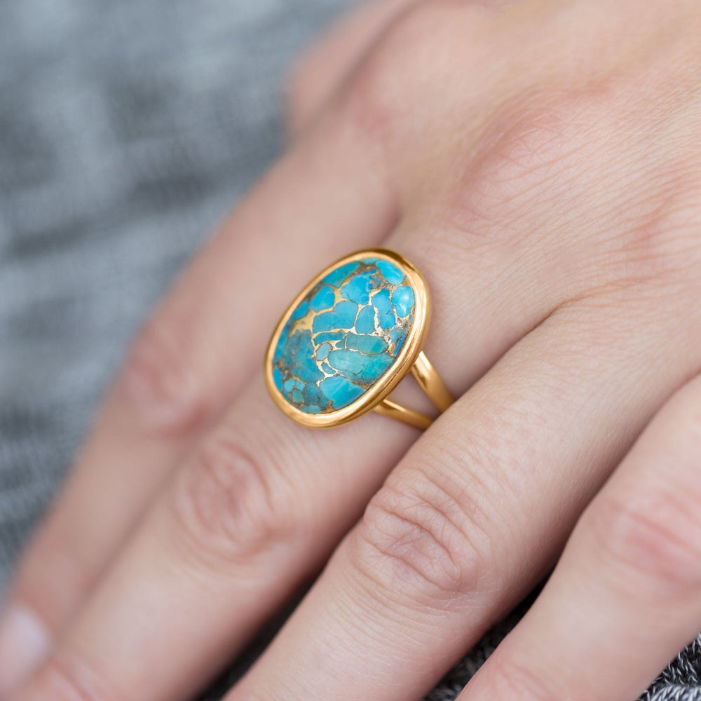 14 Karat Gold Plated Stabilized Turquoise Ring Rings