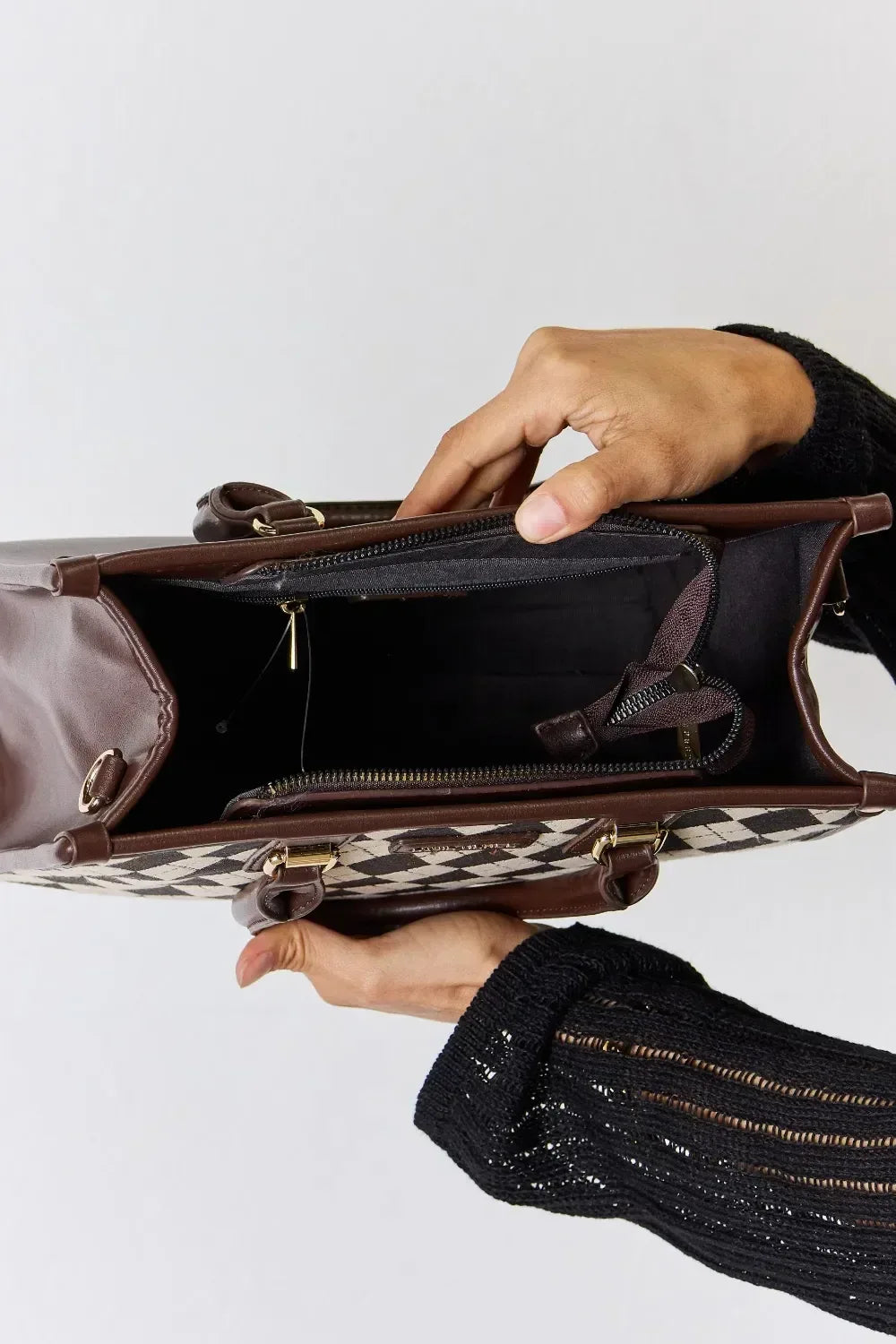 David Jones Argyle Pattern PU Leather Handbag - DAVERRI FASHIONS