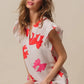 BiBi Bow Printed Woven Ruffled Sleeves V Neck Top - DAVERRI FASHIONS