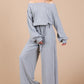 Ces Femme Boat Neck Long Sleeve Drawstring Jumpsuit Jumpsuits