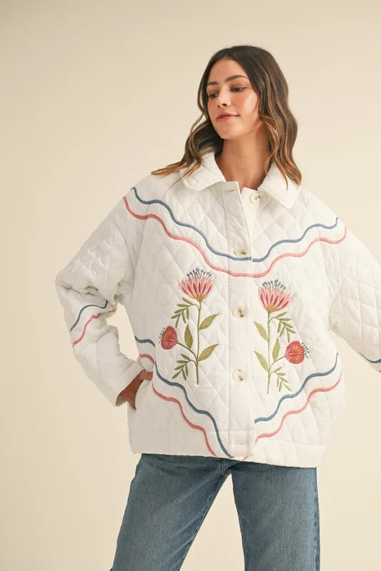 MABLE Floral Multi Color Embroidered Quilted Jacket