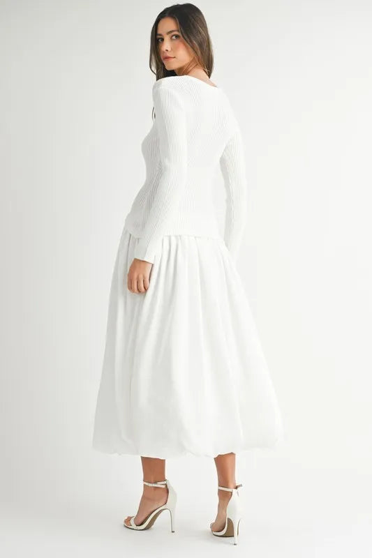 MABLE Ribbed Poplin Mix Midi Sweater Dress