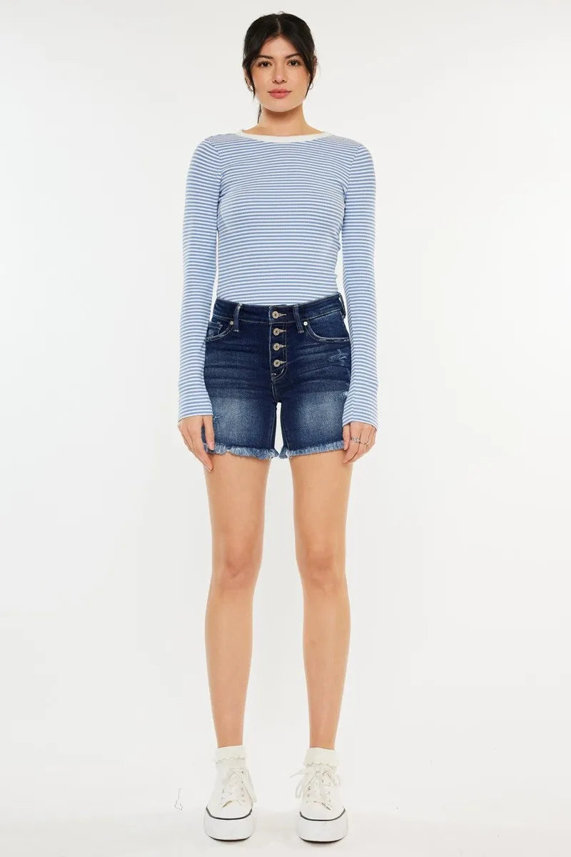 Kancan Mid Rise Button Fly Denim Shorts Denim Shorts