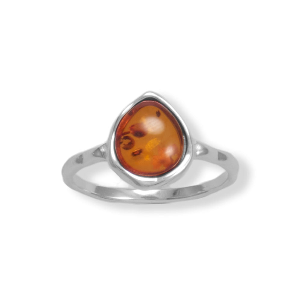 Hammered Pear Baltic Amber Ring Rings