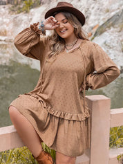 Plus Size Dot Flounce Sleeve Mini Dress | Mini Dresses Daverri Fashions