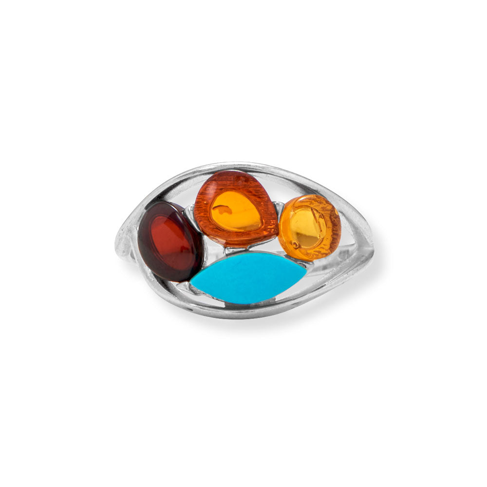 Multi Color Amber and Turquoise Ring Rings