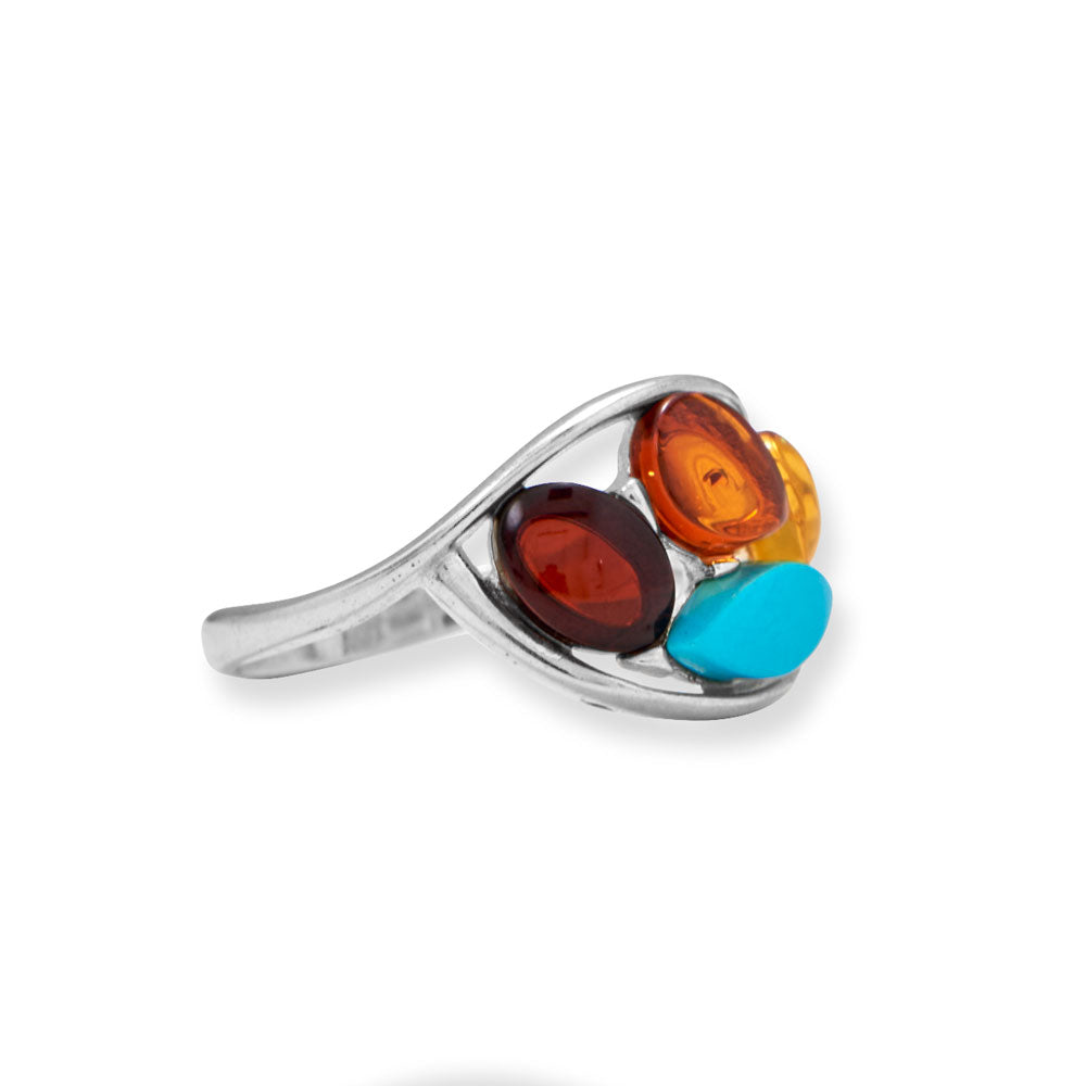 Multi Color Amber and Turquoise Ring Rings