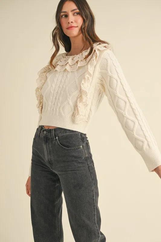 MABLE Ruffled Lace Crochet Sweater | Sweaters Daverri Fashions