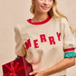 BiBi Christmas Merry Letter Patches Contrast Banded Top - DAVERRI FASHIONS