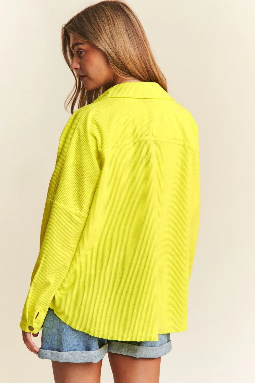 J.NNA Snap Down Long Sleeve High Low Shacket Shackets