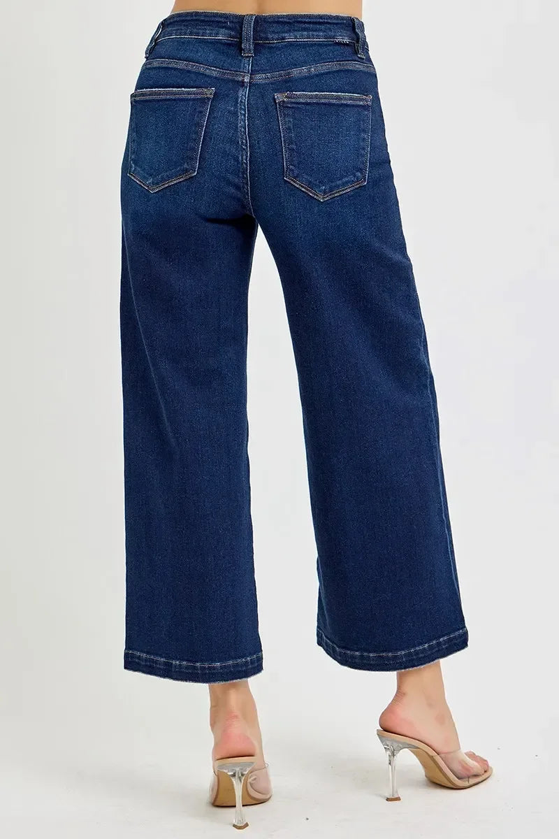 RISEN High Rise Crop Wide Jeans - DAVERRI FASHIONS