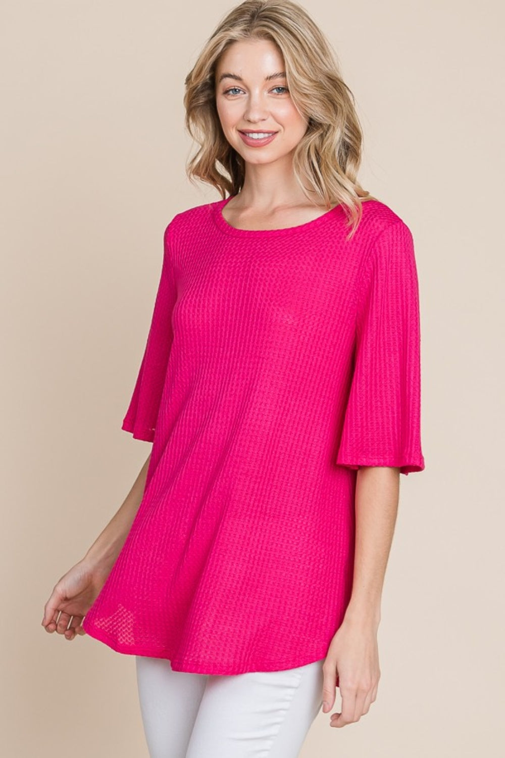 BOMBOM Round Neck Waffle Knit T-Shirt | T-Shirts Daverri Fashions