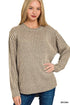 Zenana Curved Hem Two-Tone Ribbed Sweater - DAVERRI FASHIONS