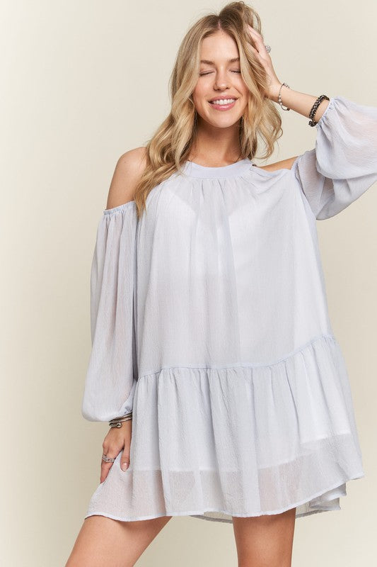 ADORA Cold Shoulder Balloon Sleeve Mini Dress