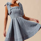 SO ME A Line Fit and Flare Diamond Bow Ribbon Denim Dres LT DENIM Mini Dresses
