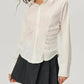 Ruched Button Down Long Sleeve Shirt - DAVERRI FASHIONS