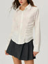 Ruched Button Down Long Sleeve Shirt - DAVERRI FASHIONS