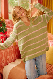 BiBi Striped Long Sleeve Sweater | Sweaters Daverri Fashions