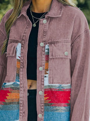 Aztec Print Button Up Jacket | Denim Jackets Daverri Fashions