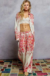 POL Floral Printed Woven Wide Leg Drawstring Pants | Pants Daverri Fashions