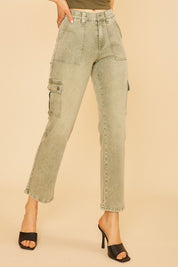 Annie Wear Straight Leg Jeans with Cargo Pockets Sage Jeans