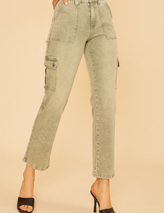 Annie Wear Straight Leg Jeans with Cargo Pockets Sage Jeans