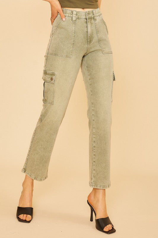 Annie Wear Straight Leg Jeans with Cargo Pockets Sage Jeans