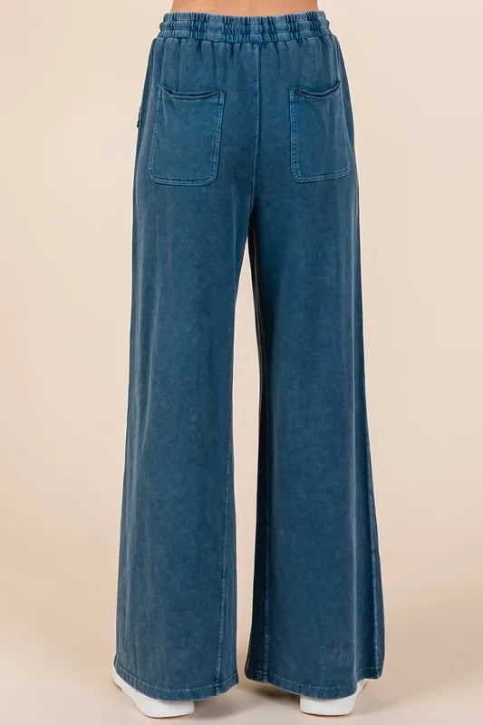 Mittoshop Mineral Wash French Terry Drawstring Wide Leg Pants | Pants Daverri Fashions