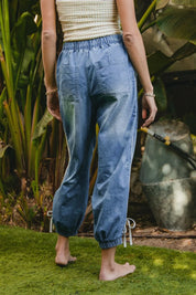 BiBi Striped Tape Details With Bot Tied Point Elastic Waist Jeans | Jeans Daverri Fashions