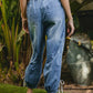 BiBi Striped Tape Details With Bot Tied Point Elastic Waist Jeans Jeans