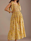 Yellow floral smocked tie-shoulder midi dress