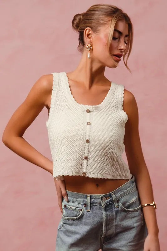 SO ME Chevron Pattern Buttoned Front Lightweight Tank Top Tank Tops