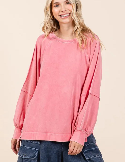GRAPEFRUIT Mittoshop Mineral Wash Raglan Long Sleeve Oversized Top | Tops Daverri Fashions