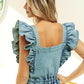 BiBi Zip Up Front Denim Romper With Ruffles Rompers