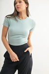 MONO B Essential Micro-ribbed Cropped Athleisure Tee - DAVERRI FASHIONS