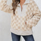Checker Sherpa Corduroy Patchwork Zip Up Jacket - DAVERRI FASHIONS