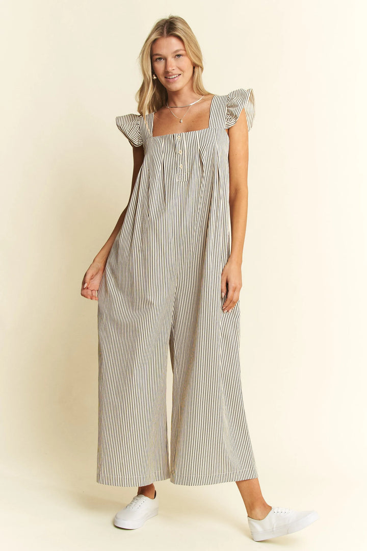 Jade By Jane Stripe Sleeveless Ruffle Jumpsuit Jumpsuits