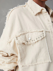 Button Down Raw Hem Denim Jacket | Denim Jackets Daverri Fashions