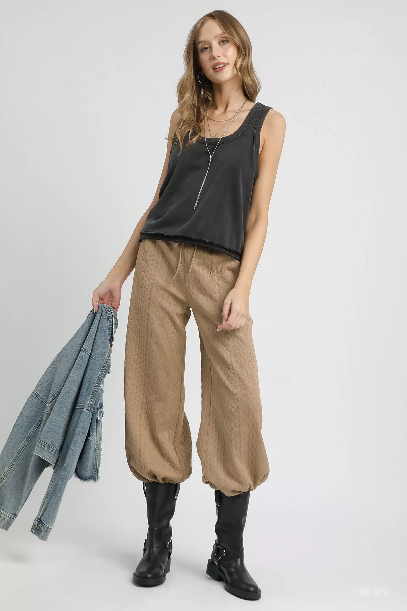 Umgee Cable Knit Textured Wide Leg Pants | Pants Daverri Fashions