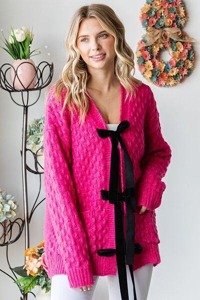 First Love Tie Closure Open Knit Cardigan Cardigans