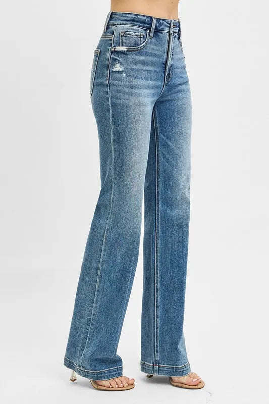 RISEN Full Size Distressed Detail Bootcut Jeans Plus Size | Jeans Daverri Fashions