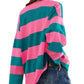 Striped Half-Zip Oversized Sweatshirt - DAVERRI FASHIONS