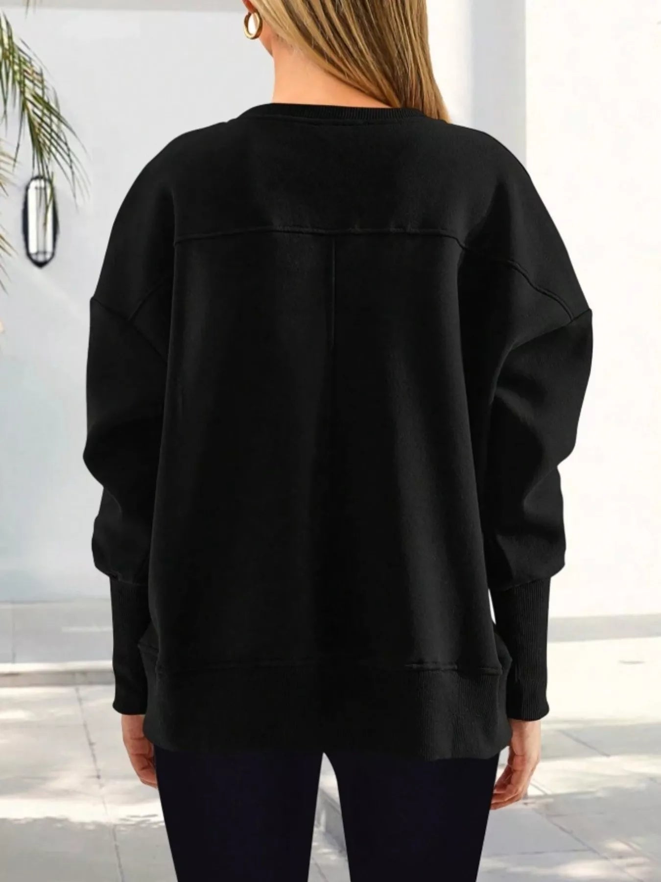 Slit Round Neck Dropped Shoulder Sweatshirt | Sweatshirts Daverri Fashions