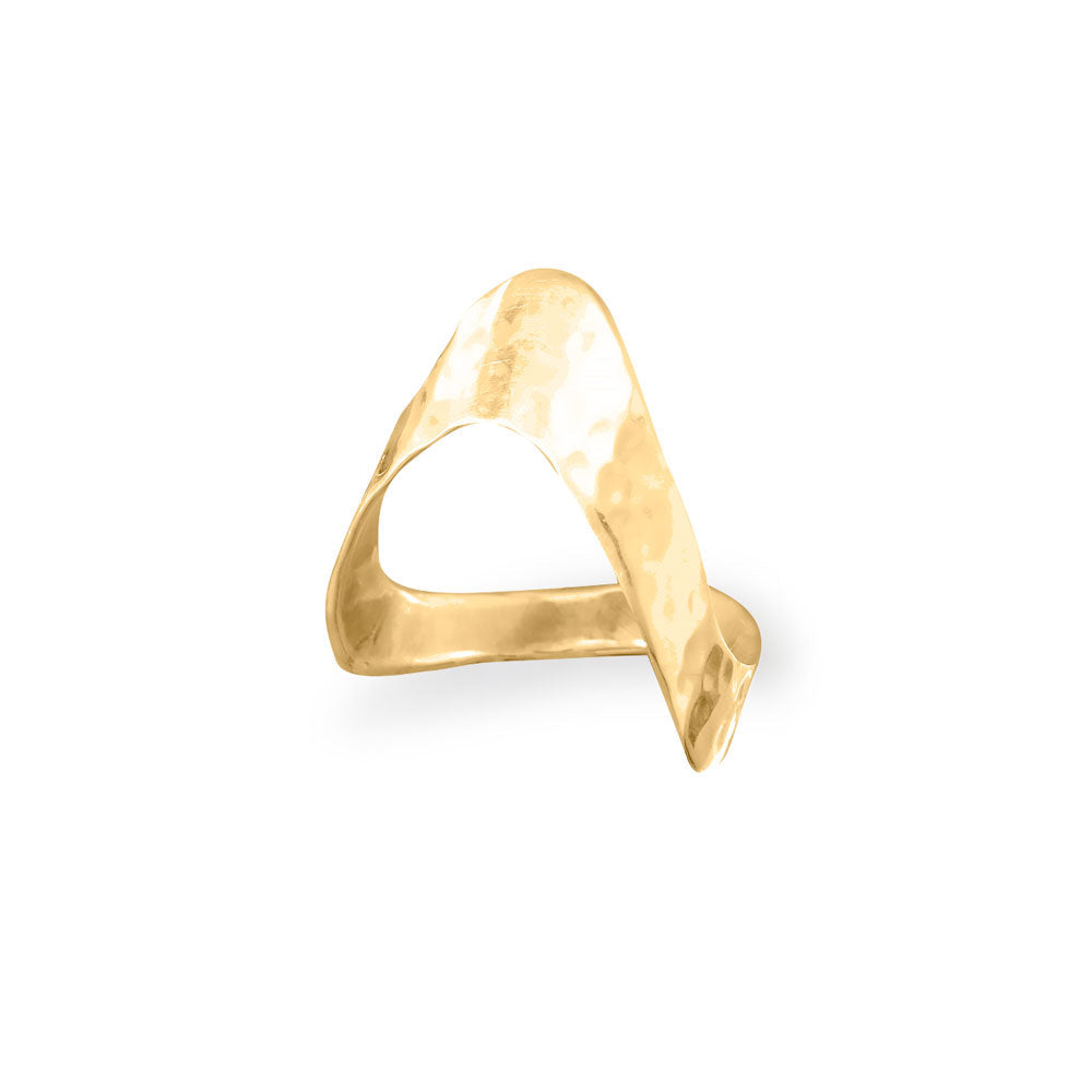 14 Karat Gold Plated Hammered "V" Chevron Ring Rings