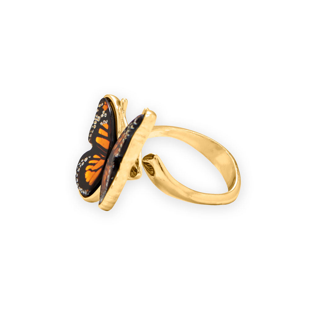 24 Karat Gold Plated Baltic Amber Monarch Butterfly Ring Rings