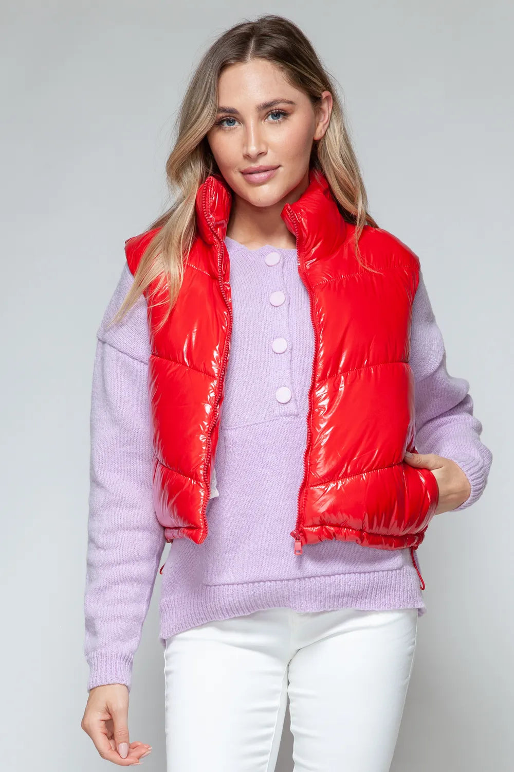 Snobbish Zip Up Turtleneck Shiny Quilted Vest | Vest Jackets Daverri Fashions