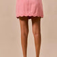 SO ME Vintage Wash Scallop Edge pink denim mini skirt with pleats