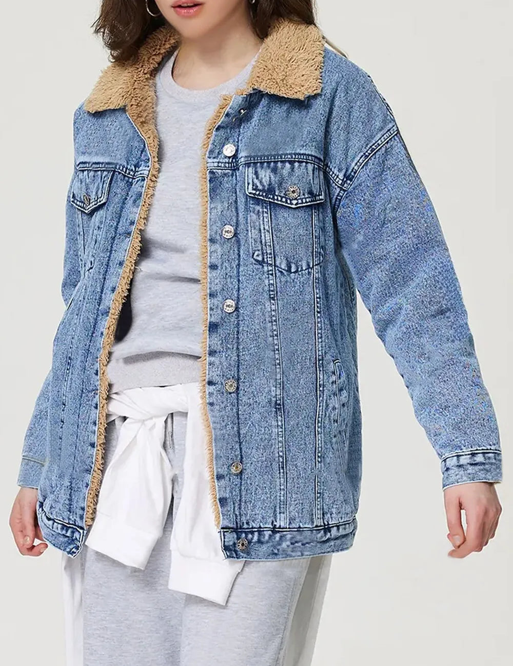 Button Up Collared Neck Plush Denim Jacket | Denim Jackets Daverri Fashions
